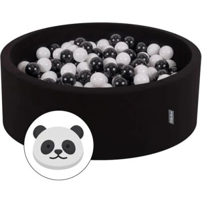 Image of KiddyMoon 90X30cm/200 Balls ∅ 7Cm / 2.75In Baby Foam Ball Pit Made In EU, Panda: Black/White