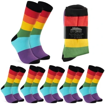 Image of CityComfort Mens Calf Socks, Breathable Crew Socks Multipack Gifts (Multi Rainbow 6 Pack)