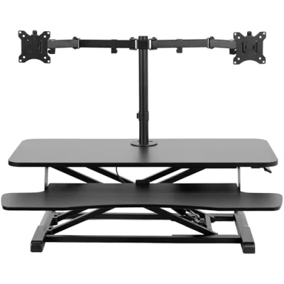 Image of VIVO Height Adjustable 91cm Standing DESK Converter with Dual 13 to 30 inch Monitor Stand, Sit Stand Mount and Riser, Black, V036K M2
