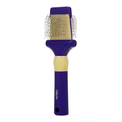 Image of Jelly Pet Double Sided Flexible Slicker Brush, Made for Professionals, Head, Glide Through a Knot, Longer pins, in USA, Small, Purple