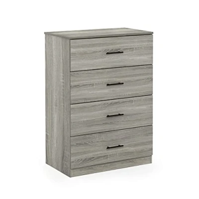 Image of Furinno 4 Drawer Dresser with Handle, French Oak Grey