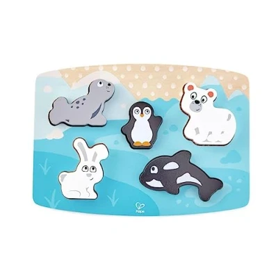 Image of Hape Polar Animal Tactile Puzzle Feel the Arctic Animals&#039; Coats, Chunky Pieces, Ages 24M+