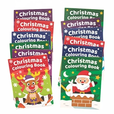 Image of Baker Ross FC173 Christmas Mini Colouring Books for Children Pack of 12, Book Kids, Party Bag Fillers