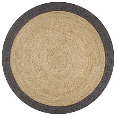 Image of vidaXL Handmade Round Jute Area Rug with Dark Grey Border Skillfully Handwoven Wool, Natural Texture and Durable Material for Home, Office, Lounge Decor