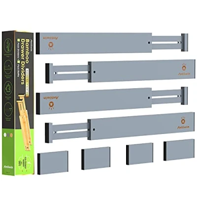 Image of ANTOWIN Bamboo Drawer Dividers Organizers, Expandable Separators Splitter,17 22 inches Long Adjustable Spring loaded Organizer for Large Utensil, Clothes, Tools Drawers (Grey)