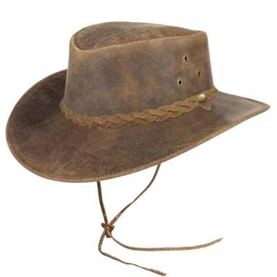 Image of Pamposh Cowboy Hat Women Men Real Leather Western Style Wide Brim Cowgirl Shapeable Lightweight Handcrafted Durable Bush