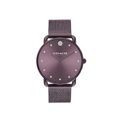 Image of Coach Elliot Women&#039;s Watch Elegant and Sophisticated Stles Combined Premium Quality Timepiece for Everyday Wear Water Resistant (Model 14504211), Purple/Tea Rose Dial, 36 mm, Mesh Bracelet