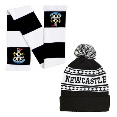 Image of Newcastle Ski Hat &amp; Scarf Set Stylish Winter Beanie for Geordies Ultimate Football Support (UK, Alpha, One Size, Set)
