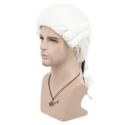 Image of VGbeaty Man Colonial Judge Wig Long Curly White Halloween Costume Cosplay
