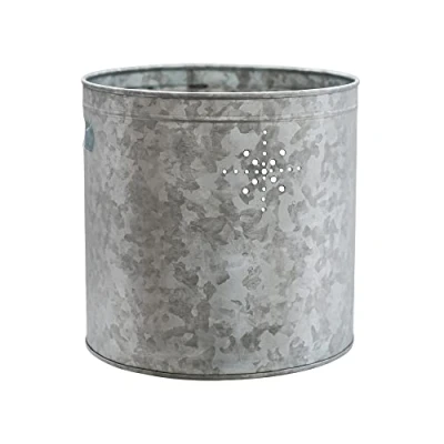 Image of Ivyline Indoor Christmas Tree Bucket in Galvanized Steel with Star, Reusable Handmade Vase, Home Garden Decorative Plant Pot H28 x W28cm
