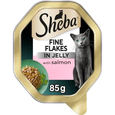 Image of Sheba Fine Flakes Cat Food Tray with Salmon in Jelly 2x11x85g
