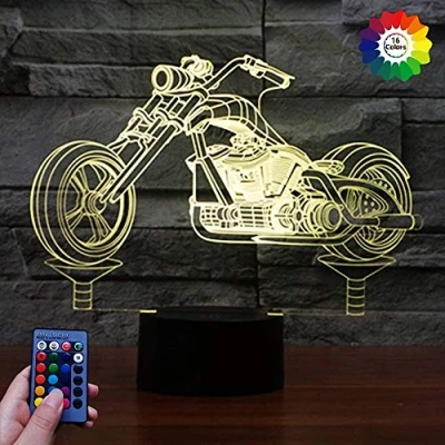 Image of HPBN8 Ltd 3D Motorcycle Night Light Lamp 7/16 Color Change LED USB Powered Remote Control Decor Table Gift Kids Toys Decorations Christmas Valentines Birthday
