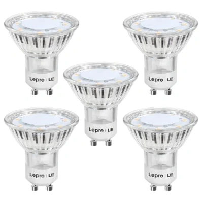 Image of Lepro GU10 LED Bulbs, Warm White 2700K Light 35W Halogen Spotlight Equivalent, 3W Energy Saving 250lm, 100 Beam Angle, Non Dimmable, AC 220 240V, Pack of 5