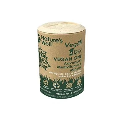 Image of Vegan Multivitamins &amp; Minerals with High Strength B12, D3 K2, 90 Capsules UK Made by Nature’s Well, Designed for Vegans Vegetarians. Pot