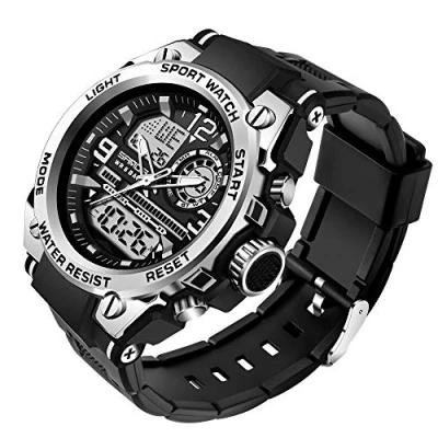 Image of AIMES Men&#039;s Watches Outdoor Sports Waterproof Military Watch Tactical Digital Analog Wrist Date Multi Function Led Large Face Alarm Stopwatch for Man, Silver black, Sport Casual Fashion Dress