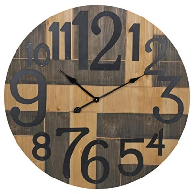 Image of URBNLIVING 72cm Brown Extra Large Wall Clock Wooden Mounted in Modern Contemporary Design Suitable for Homes, Offices and Shops