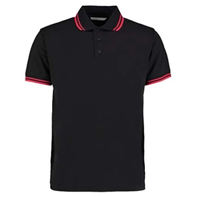 Image of Kustom Kit Mens Short Sleeve Polo Shirts, Black/Red, Medium. KK409