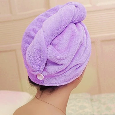 Image of 1Pcs Purple Hair Drying Microfiber Bath Towel Shower Head Cap Wrap Accessories