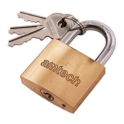 Image of Amtech T1200C 38mm Solid Brass Padlock, Small Padlock with Keys for Luggage, Lockers, Toolboxes, Cupboards or Sports Bags