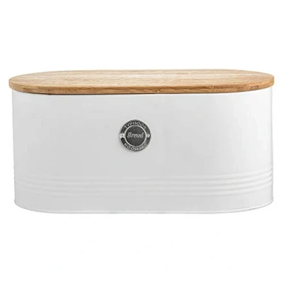 Image of EHC Arctic Round White Bread Bin Crock Storage Container With Lid, L33.5 x W18 cm 16(H) 7.5 Litre,