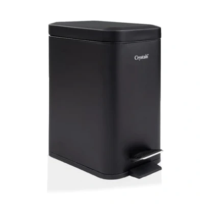 Image of Crystals 3L Rectangular Slim Pedal Bin with Soft Close Lid Compact Waste Bins for Bathroom, Kitchen, Toilet or Office Hands Free Rubbish Removable Inner Bucket, Modern Design (Black)