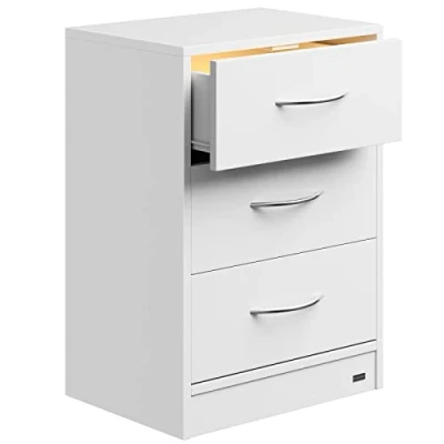 Image of CASARIA 3 Drawer Bedside Table With LED Lighting 54x39x28cm Cable Routing Night Stand Bedroom Nightstand Console White