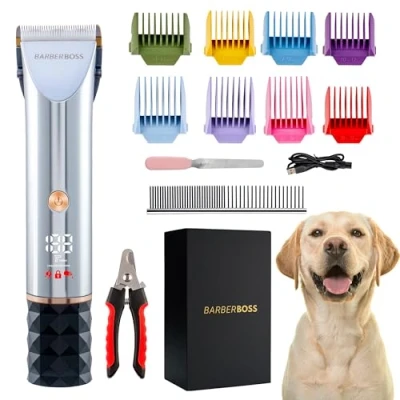Image of BarberBoss Professional Dog Grooming Kit, Clippers Cordless, for Thick Hair, Cat Matted Fur, Pet
