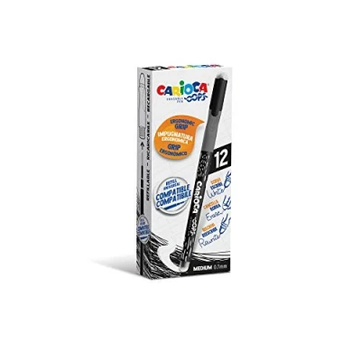 Image of CARIOCA Oops Pens Erasable Rollerball Refillable Pen Set for School and Office with Double Eraser Ergonomic Grip, Black Pens, 12 Pieces