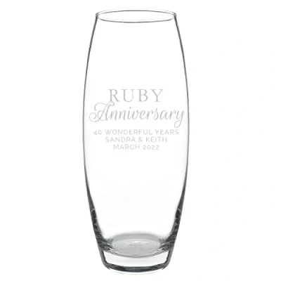 Image of CalEli Gifts Personalised Ruby Anniversary Vase. Glass Bullet Happy 40th