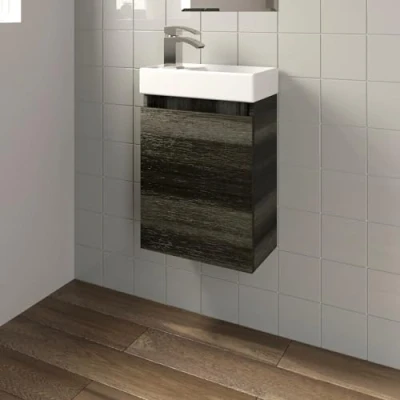 Image of BAYSTONE 400mm Wall Hung Cloakroom Vanity Unit Basin Sink Slimline Bathroom Storage Cabinet Charcoal