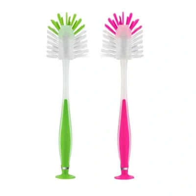 Image of HOMESHOPA Dish Brush with Suction Cup, Washing Up Kitchen Brush, Soft Grip Handle and Non Scratch Bristles, Long Durable Cleaning (Green &amp; Pink)