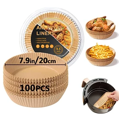 Image of Air Fryer Liners, Disposable Paper Parchment Liners Oil Proof, Water Food Grade Baking for Roasting Microwave Oven (7.9in 100pcs)
