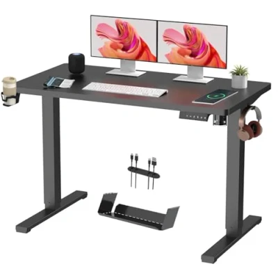 Image of SANODESK QS+110 * 60 Electric Standing Desk ONE PIECE Height Adjustable Sit Stand Up for Home Office(Black Frame+ Black Desktop)