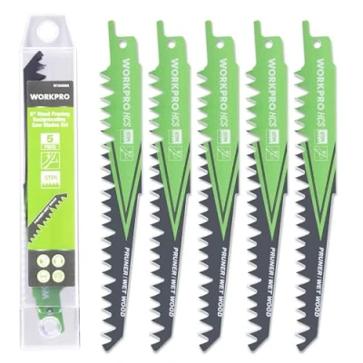 Image of WORKPRO 5 Piece Reciprocating Saw Blades Set Sabre for Cutting Branches 152mm 5TPI with Plastic Storage Box Compatible Most