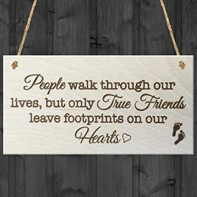 Image of Red Ocean People Walk Through Our Lives, But Only True Friends Leave Footprints On Hearts Hanging Wooden Plaque Friendship Gift Best Sign Present