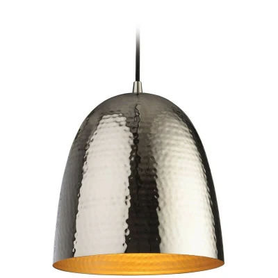 Image of Assam 1 Light Dome Ceiling Pendant Nickel, Matt Brass Inside, E27