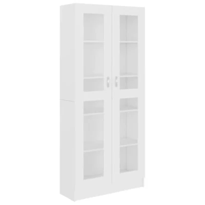Image of vidaXL Freestanding Vitrine Cabinet Large Engineered Wood Bookshelf with Glass Doors 82.5x30.5x185.5cm Ideal for Living Room, Bedroom or Office Classic Design White