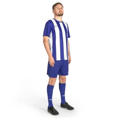 Image of FORZA Men’s Striped Short Sleeve Football Kits Jersey for Adults Full Shirts, Shorts &amp; Socks Set [5 Colours, XS XXL] (UK, Alpha, S, Regular, Blue and White)