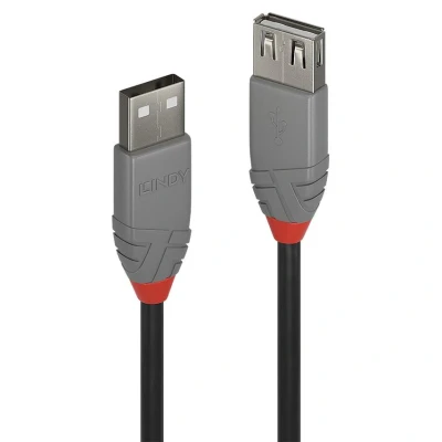Image of Lindy USB 2.0 Type A Extension Cable 3m , Male to Female Cable,Data Transfer Compatible for Printer, PC, Laptop, Scanner, Camera, Keyboard,, Hard Drive, Disk Anthra Line Black
