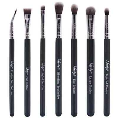 Image of Nanshy Eyeshadow Brush Set 7 Professional Eye Make up Brushes inc Blending, Thin Liner, Angled Brow, Flat Concelear Cruelty Free &amp; Vegan Black
