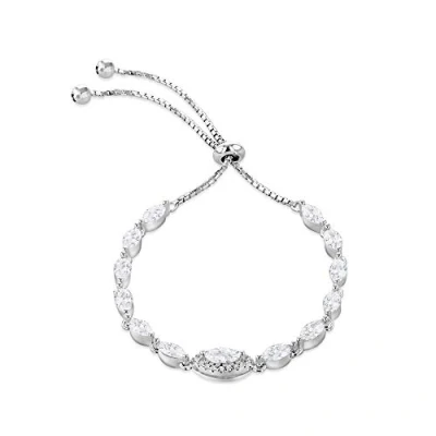 Image of Tuscany Silver Women&#039;s Sterling Marquise CZ 5.5mm Adjustable Box Chain Slider Bracelet 10cm/4&#039; 23cm/9&#039;