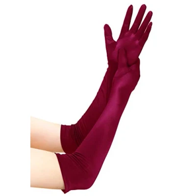 Image of EORUBE Long Opera 1920s Satin Gloves for Women Elbow Length Party Costume (Smooth 20.5&quot; Wine Red)
