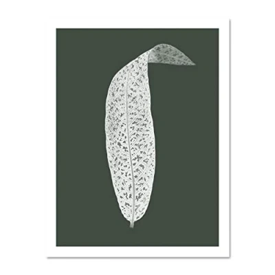 Image of Wee Blue Coo Botanics Hunter Green Leaf Large White Framed Art Print Wall Poster 18x24 inch
