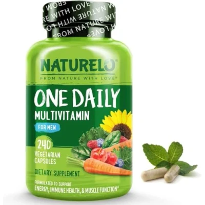 Image of NATURELO One Daily Multivitamin for Men with Natural Food Based Vitamins, Minerals, Fruit &amp; Vegetable Extracts Best Maintaining Essential Nutrients 240 Vegan Capsules 8 Month Supply