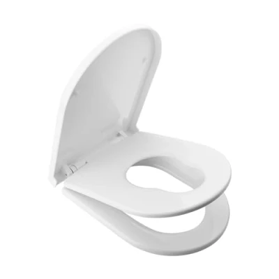 Image of Ibergrif M41001 2 D Shape Family Toilet Seat, White Soft Close Seat with Child Built in, Removable Potty Training 360 Degree Adjustable Hinges