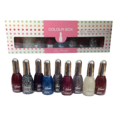 Image of La Femme Nail Polish Varnish Set In A Gift Box 9 x 15ml Perfect For Christmas (Glitter Set)