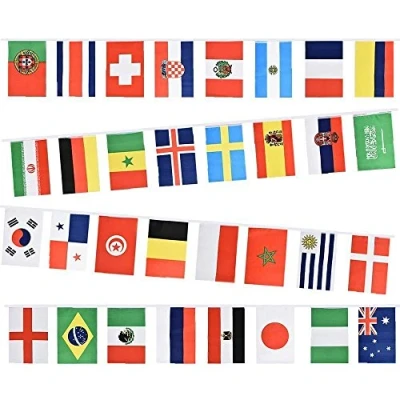 Image of Fabric Bunting 10m/33ft For 2022 FIFA World Cup With 32 Teams National Flags Football Soccer Sports Event Banner Party Decorations