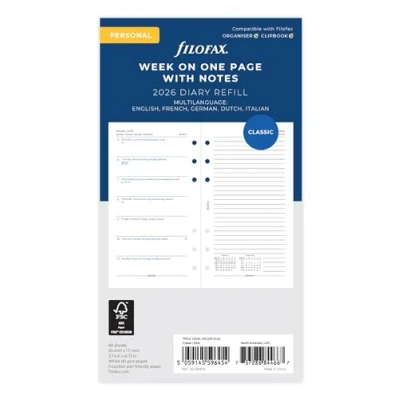 Image of Filofax Personal week per page with notes 5 language 2026 diary 26 68409