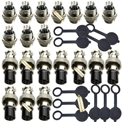 Image of Aviation Connector 6 Pin, Ltsstoreuk 10Pairs GX12 6P 12MM Thread Male Female Wire Panel Metal Plug 5A 200V Circular Chassis Mount Socket with 10Pcs Waterproof Caps