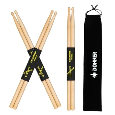 Image of Donner Drum Sticks 5A Classic Maple Wood 3 Pair with Carrying Bag